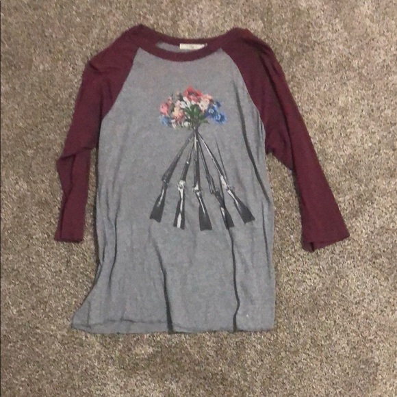 Obey Tops - Obey Burgundy and Gray Long Sleeve Tee